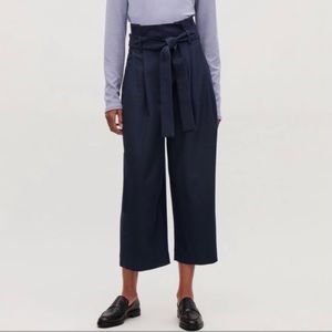 COS Belted Pants Women’s 4 Paperbag High Rise Pleated Wide Leg Culottes Black